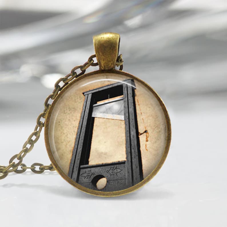 Guillotine Necklace French Revolution Creepy Halloween Art Pendant in Bronze or Silver with Link Chain Included
