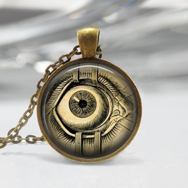 Steampunk Jewelry Human Anatomy Eyeball Necklace Evil Eye Science Medical Art Pendant in Bronze or Silver with Chain Included
