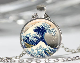 Great Wave off Kanagawa Necklace Hokusai Mount Fugi Japan Japanese Art Pendant in Bronze or Silver with Chain Included