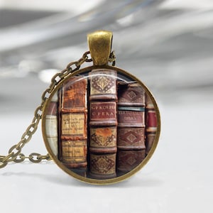 Book Necklace, Librarian Jewelry, Library, Bibliophile, Book Lover, Bookworms, Art Pendant in Bronze or Silver with Chain Included