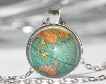 Vintage Globe Necklace Planet Earth World Map Art Pendant in Bronze or Silver with Chain Included