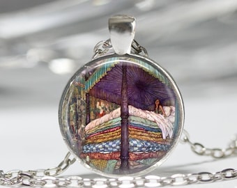 The Princess and the Pea Necklace Edmund Dulac Fairy Tale Art Pendant in Bronze or Silver with Chain Included