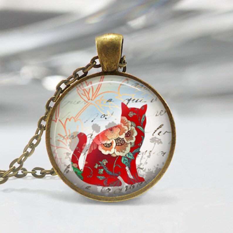 Download Cat Necklace Red Floral Cat Silhouette Kitty Jewelry ...