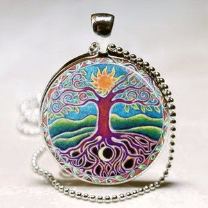 Tree of Life Necklace Celestial Sun and Moon Mythology Art Pendant in ...