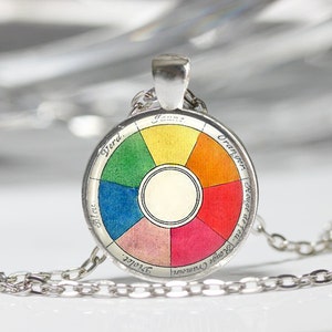 Vintage Color Wheel Necklace Artists Jewelry Teachers Students Art Pendant in Bronze or Silver with Chain Included
