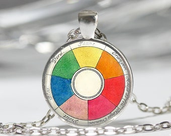 Vintage Color Wheel Necklace Artists Jewelry Teachers Students Art Pendant in Bronze or Silver with Chain Included