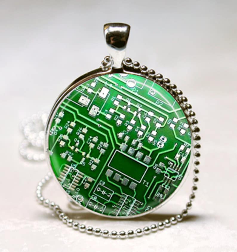 Geek Jewelry Computer Necklace Green Circuit Board Computer Chip Art ...