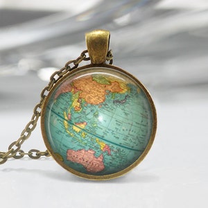 Vintage Globe Necklace Planet Earth World Map Art Pendant in Bronze or Silver with Chain Included image 2