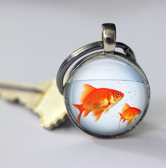 Fish Bowl Keychain Gold Fish Tank Aquarium Goldfish Key Chain, Key Fob 
