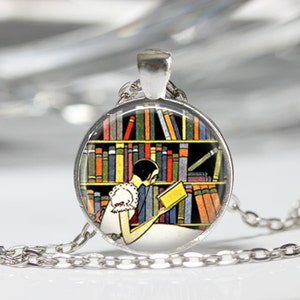 Librarian Necklace Book Jewelry Reading Bibliophile Library Art Pendant in Bronze or Silver with Chain Included