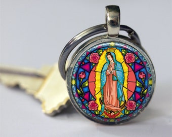 Our Lady of Guadalupe Keychain Sacred Heart Virgin Mary Religious Catholic Key Chain Key Fob Car Accessories