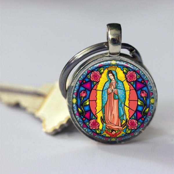Our Lady of Guadalupe Keychain Sacred Heart Virgin Mary Religious Catholic Key Chain Key Fob Car Accessories
