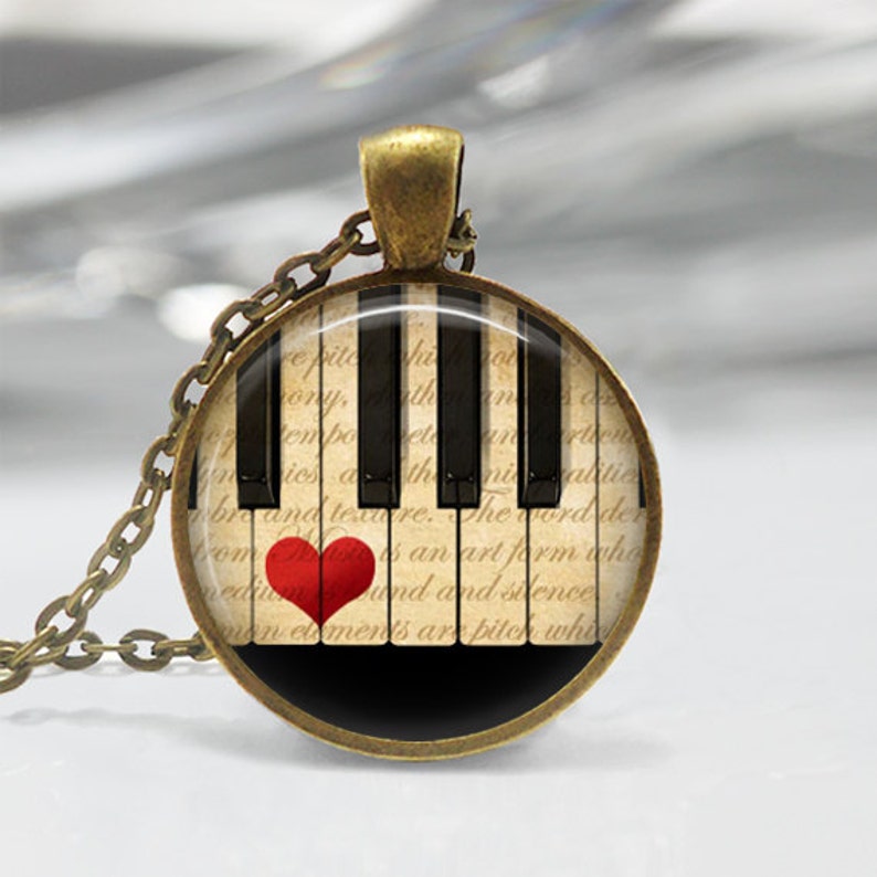 Music Jewelry Piano Necklace Keyboard Musicians Art Pendant in Bronze or Silver with Chain Included image 2