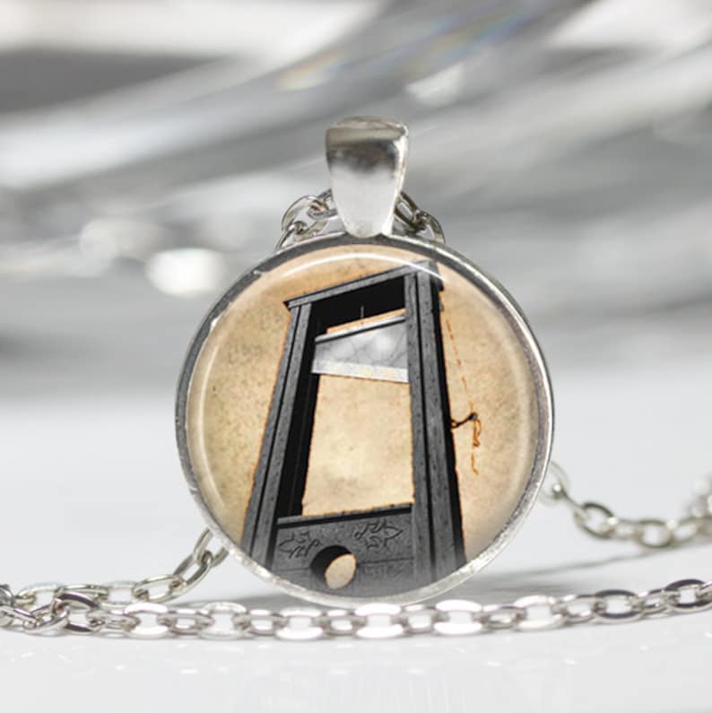 Guillotine Necklace French Revolution Creepy Halloween Art Pendant in Bronze or Silver with Link Chain Included