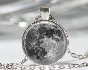 Full Moon Necklace Astronomy Jewelry Solar System Outer Space Art Pendant with Ball Chain Included