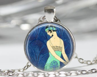 Art Deco Jewelry Flapper Girl Necklace Roaring Twenties Art Pendant in Bronze or Silver with Chain Included