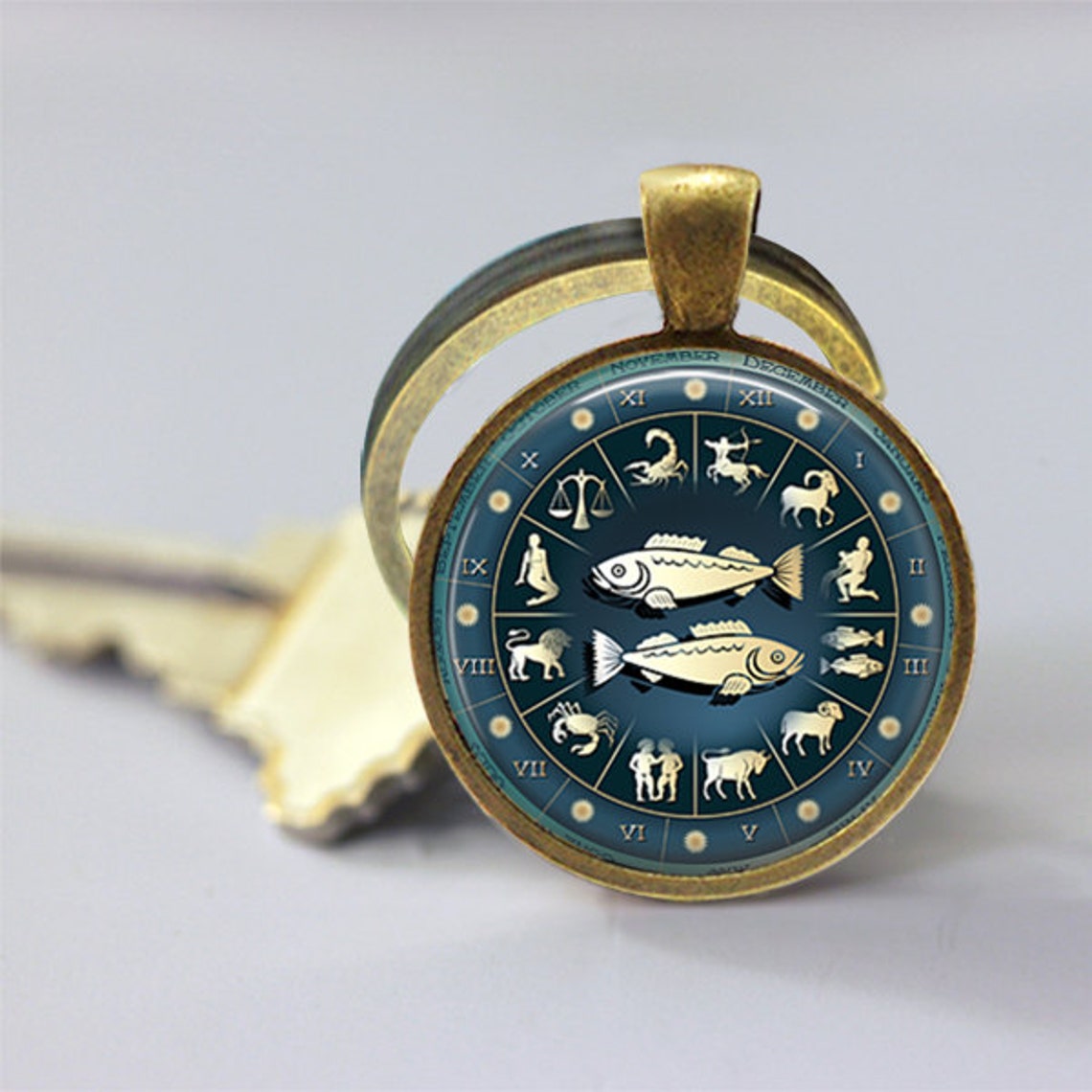 Pisces Keychain Zodiac Accessories Astrological Symbol Fish Etsy