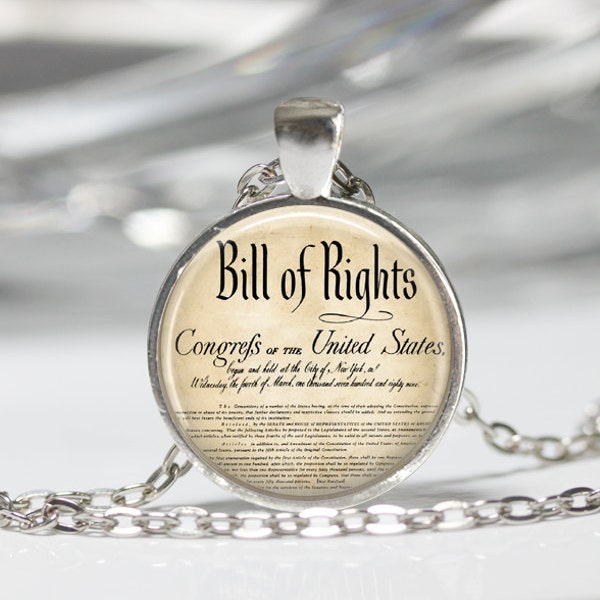 United States Bill of Rights Ten Amendments Constitution Patriotic American Art Pendant in Bronze or Silver with Chain Included