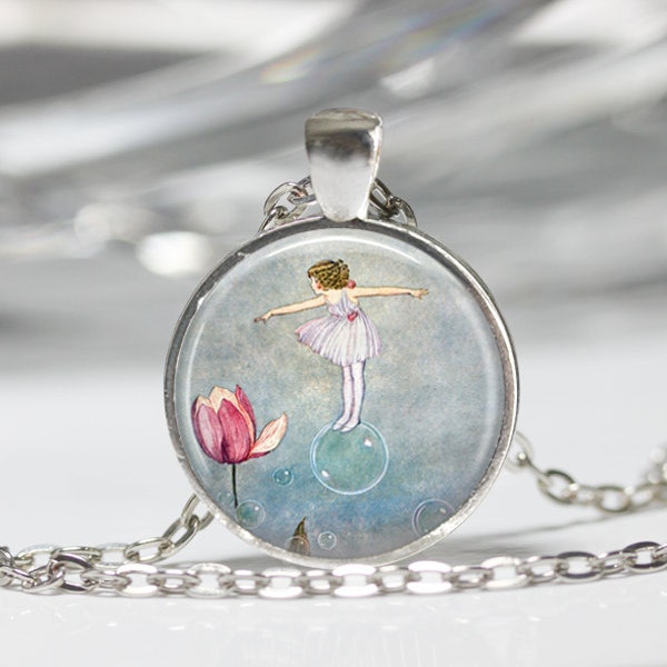 Flower Fairy Necklace Woodland Fairies Jewelry Fantasy Art Pendant in Bronze or Silver with Chain Included