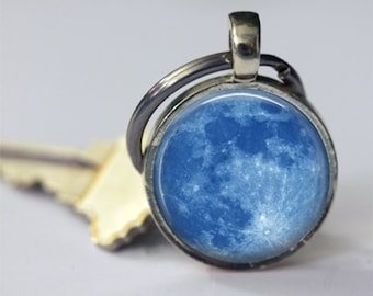 Blue Moon Keychain Full Moon, Astronomy, Outer Space Key Chain, Key Fob