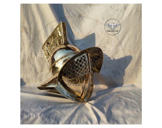 Featured listing image: Handcrafted Brass Murmillo Gladiator Helmet – Roman Reenactment Armor