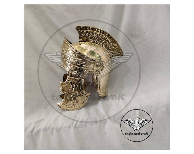 Featured listing image: Roman Praetorian Helmet – 1.2 mm Brass Reenactment – Ancient Roman Armor for LARP
