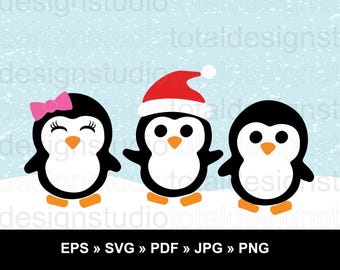 Cute Penguins Clipart – Winter Holiday Vector Art (Digital Download)