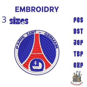 PSG Embroidery Design – Paris Saint Germain Logo – Football Club Machine Embroidery File – DST PES Exp Jef – Instant Download