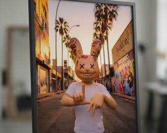Los Angeles Poster, LA Rabbit Hypebeast Decor, Masculine Wall Art, Street Print
