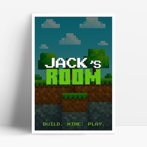 Gamer Wall Art for Boys Nursery Decor Pixel Theme mine build play Custom Print Toddler Boy Digital Posters Personalized Name Boys Room Decor