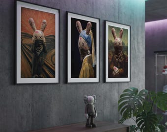 Triptych Wall Art Set of 3 Prints – Hypebeast Graffiti Altered Painting, Masculine Funky Decor, Gift for Him