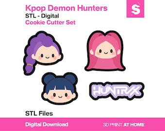 Cortadores de Biscoito Huntrix | Conjunto de Cortadores de Biscoito Kpop Demon Hunters | Download Digital | Arquivos de Impressão 3D STL | Rumi, Mira, Zoey | Cortador Impresso em 3D