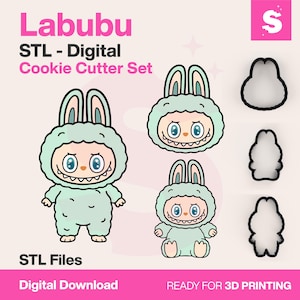 Labubu Cookie Cutter Set | Digital Download | STL 3D Printed Cookie Cutters | Standing, Seated & Face Designs