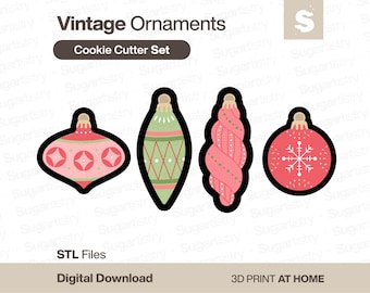 Vintage Christmas Ornament Cookie Cutter Set - 3D Printing STL Files - Digital Download