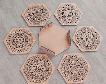 Aztec Coaster Set – Prehispanic Pattern | Laser Cut DXF File for CNC & Glowforge