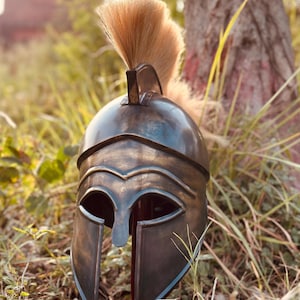 Corinthian Helmet | Spartan Warrior Helmet | Greek Corinthian Armor | Bronze Plume Helmet for LARP, Cosplay Helmet | Costumes and Display |