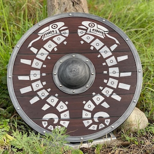 Viking Dragon Wooden Shield: Norse LARP Cosplay Decor