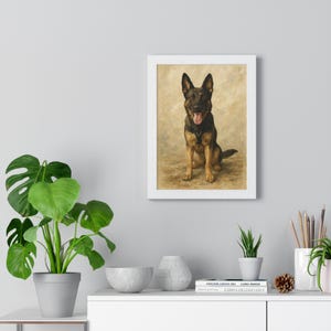 Framed Digital Dog Print – German Shepherd Wall Art, Pet Portrait Gift, German Shepherd Decor for Dog Lovers, A4 Size (Black or White Frame)