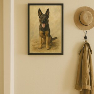 Ingelijste digitale hondenprint – kunst aan de muur Duitse herder, huisdierportret cadeau, decor Duitse herder voor hondenliefhebbers, A3-formaat (zwarte of witte lijst)