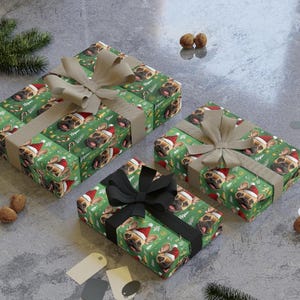 Wrapping Paper, French Bulldog Christmas Gift Wrap Roll, Dog Lovers Holiday Present Wrap, Festive Decoration, Xmas Gift Packaging, Seasonal