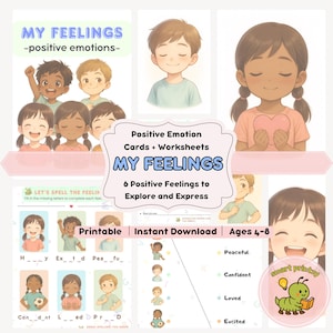 Positive Emotions Learning Kit – Emotion Flashcards & Practice Worksheets for Kids (Printable PDF)