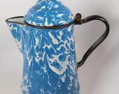 Antique Graniteware Coffee Pot - Antique Coffee Pot - Enamelware Coffee Pot - Swirl Blue Coffee Pot - Enamelware Swirl - Blue Swirl