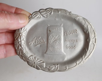 Antique Early Aluminum Advertising Tray - Atlas Flour Advertisement - B. Stern and Sons - Milwaukie - Early Aluminum - Tip Tray
