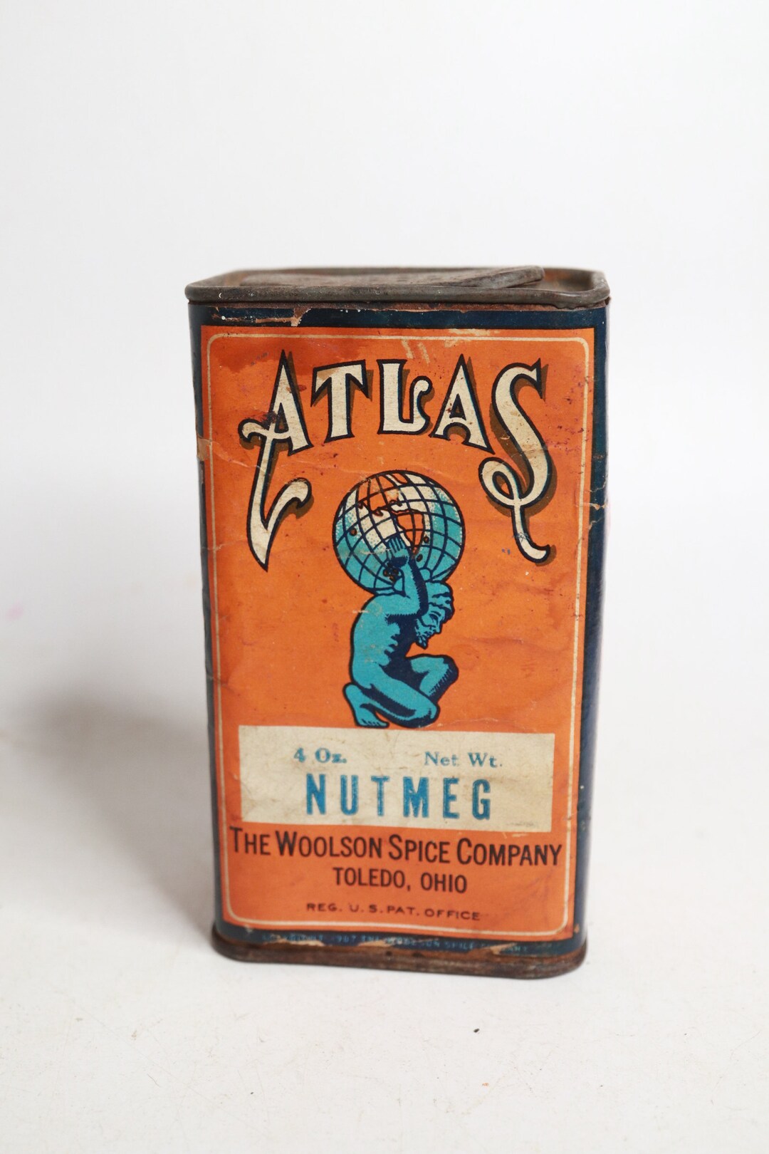 Vintage Spice Tin Paper Label Atlas Spice Tin Nutmeg Spice Tin Atlas
