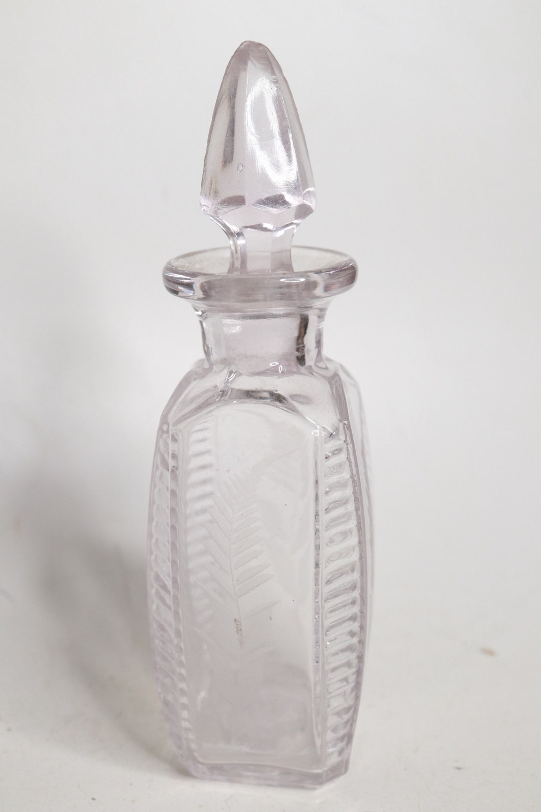 Antique Pressed Glass Perfume Bottle Engraved Glass Leaf Etsy