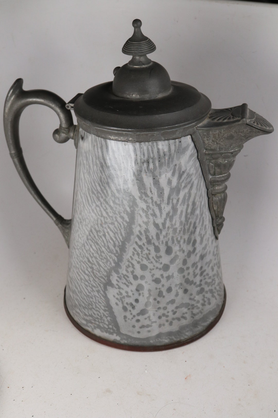 Pewter and Graniteware Coffee Pot Large Copper Bottomed Etsy