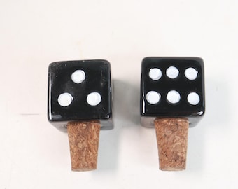 Pair of Vintage Glass Dice Bottle Corks - Dice Bottle Stop - Wine Stopper - Stopper - Excellent Condition - Barware