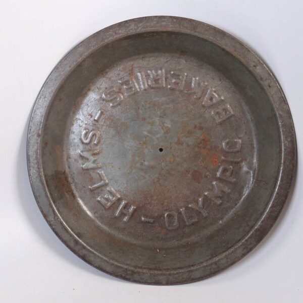 Antique Pie Plate - Olympic - Helms Bakeries - Tin Pie Plate - Kitchin Antique - Tin Primitive - Apple Pie - Pastry