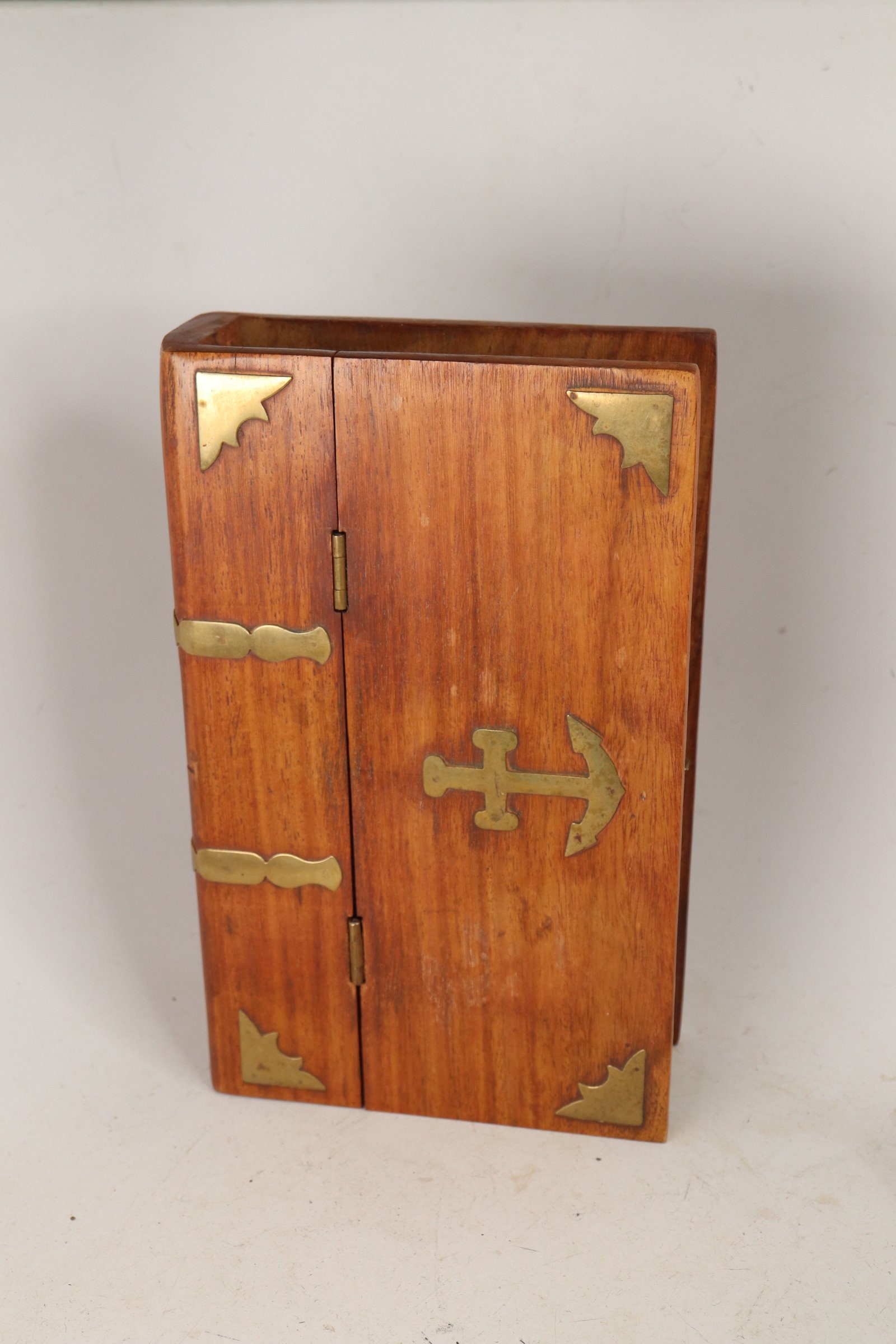 Vintage Wood Book Box Nautical Theme Mahagony Book Safe Trinket