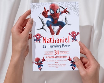 Spiderman Birthday Invitation: Editable Superhero Party Invite (Canva Template)
